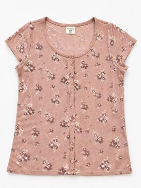 abercrombie kids Rose Pink Floral Button-Up Waffle Top